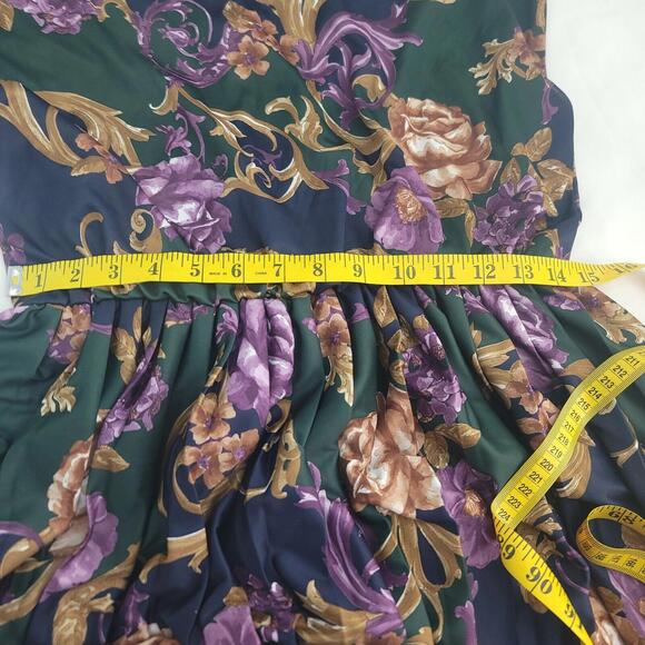Vintage Elmora Green Blue Purple Flower Blouson Top Pleated Skirt Sizez 14 Dress - Picture 10 of 12